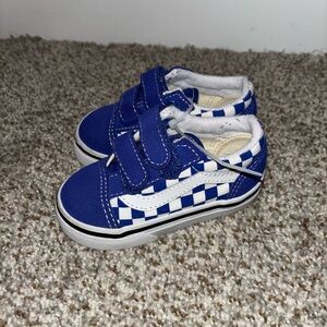 Vans Blue and White Checkerboard Kids Velcro Skate Shoes